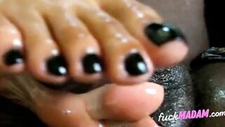 Black Toes Footjob by Amateur with POV Action